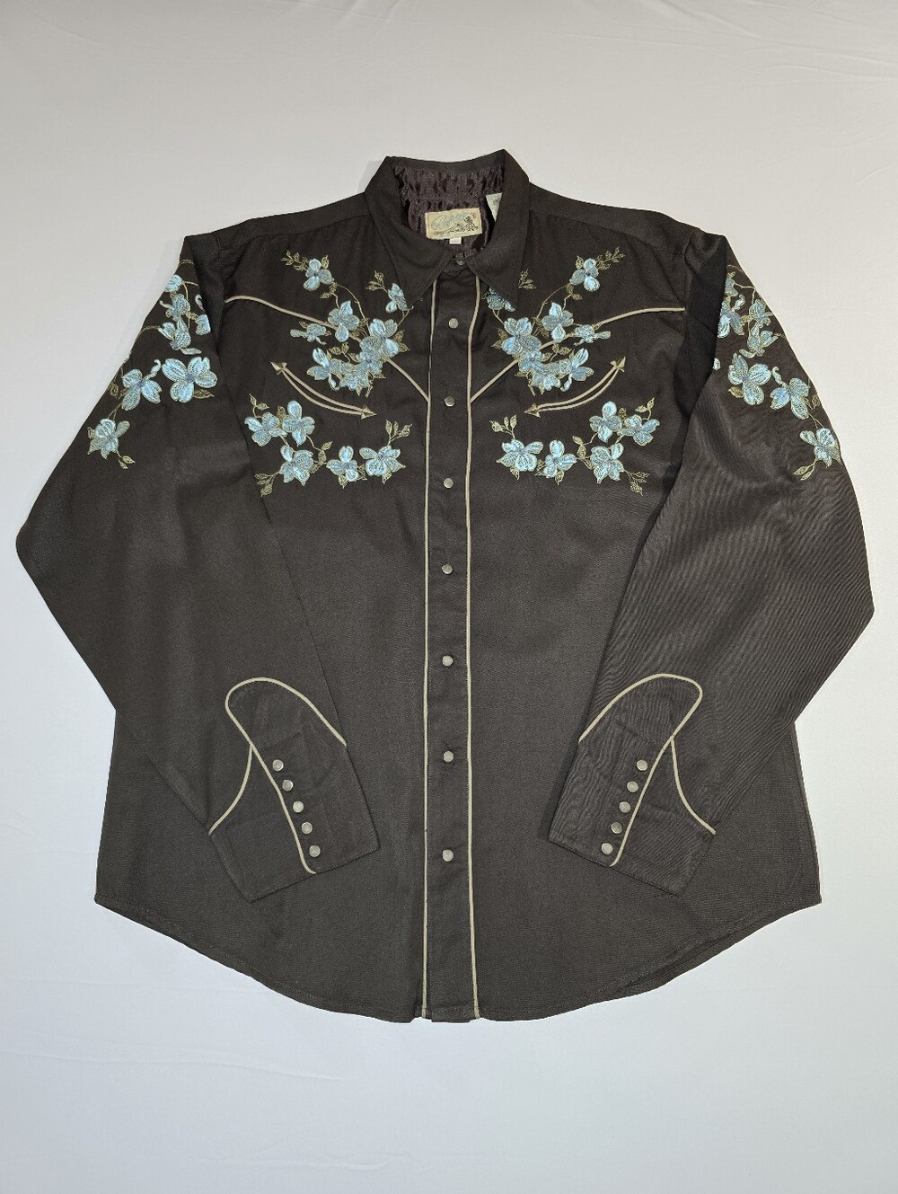 Roper Vintage Western Shirt 2XL Brown Floral Embroidery Snap Button Long Sleeve